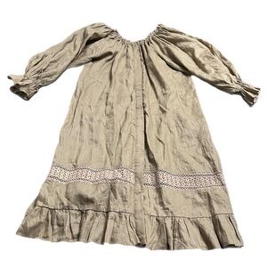 Linen Bohemian Embroidery Button Maxi Dress (Sandy Tan) Size S/M